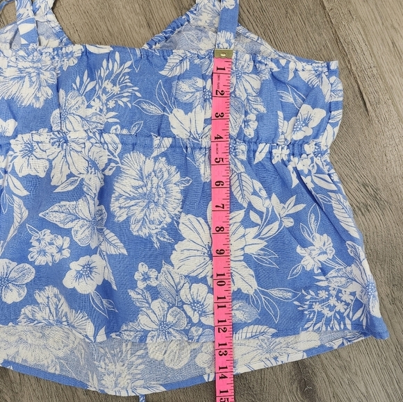 C&C California Flower Print Blue Linen Peplum Waist Tank Top Size XL NWOT - Picture 11 of 12